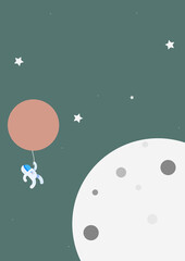 spaceman with balloon and moon