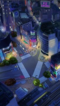 Shibuya Crossing Night Anime in Tokyo Japan