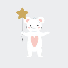 Baby white mouse with a balloon