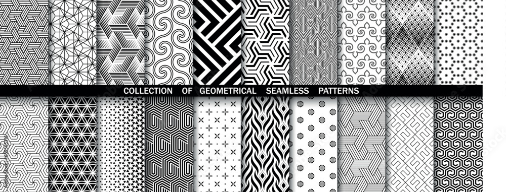 Aufkleber Geometric set of seamless black and white patterns. Simple vector graphics