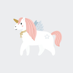 Cute white unicorn nursery print in boho style