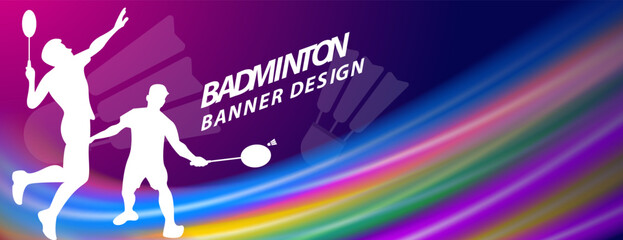 colorful badminton competition banner design. sport vector illustration - obrazy, fototapety, plakaty