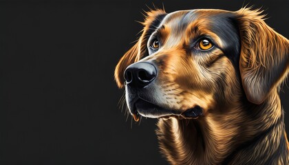 dog head looking to the left, green background with copy space, illustration