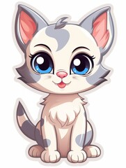 Funny Kitten sticker in cartoon style on white background isolated, AI