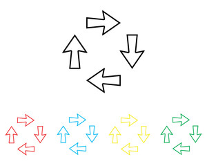 Arrows in different direction icon vector. Four Arrows icon sign symbol in trendy flat style. Set elements in colored icons. Recycling vector icon illustration isolated on white background