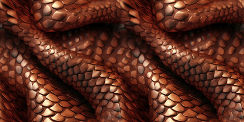 Seamless brown color snake scales texture background. Generative ai