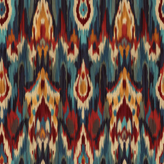 Seamless colorful ikat fabric pattern. ethnic background. Generative ai