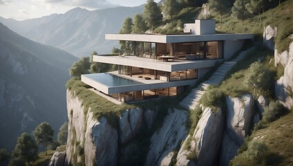 a modern house on a cliff
