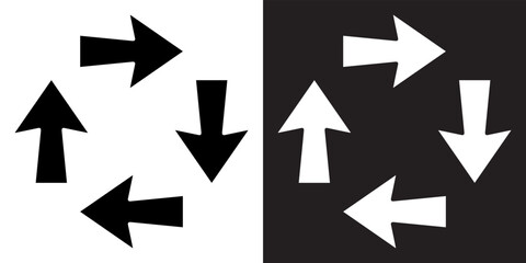 Arrows in different direction icon vector. Four Arrows icon sign symbol in trendy flat style. Recycling vector icon illustration isolated on white and black background