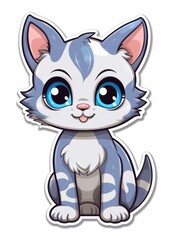 Funny Kitten sticker in cartoon style, AI