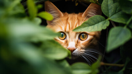 Naklejka na ściany i meble An orange tabby cat peering out