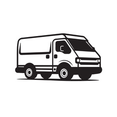 Fototapeta premium DELIVERY VAN in cartoon, doodle style. Isolated 2d vector illustration in logo, icon, sketch style, Eps 10, black and white. AI Generative