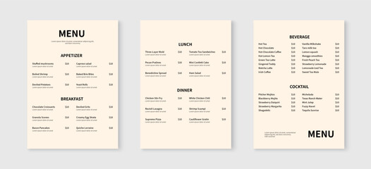Elegant restaurant menu design template. Food and drink menu flyer layout design. Vector illustration - obrazy, fototapety, plakaty