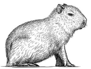 Vintage engraving isolated capybara set illustration rodent ink sketch. Gnawer background silhouette art. Black and white hand drawn image