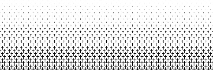 horizontal black halftone of cross design for pattern and background.