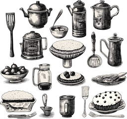 Master the Art of Baking: A Stunning Collection of Detailed Ink-Drawn Kitchen Essentials