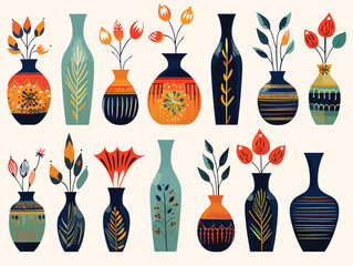 Vibrant Hand-Drawn Vases and Flowers Artwork - Limited Edition