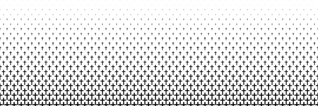 horizontal black halftone of cross design for pattern and background.