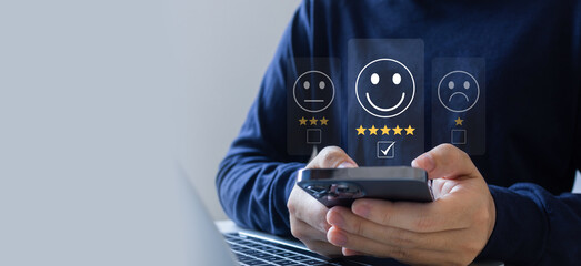 Customer review positive smile happy emotion selected, good feedback rating, think positive, ...