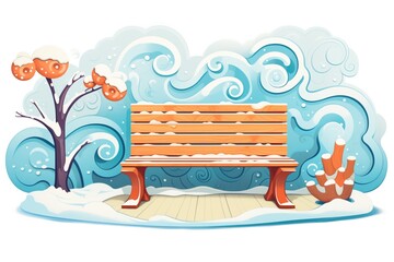 Obraz premium a park bench with snowdrifts shaped like waves