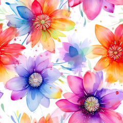Seamless beautiful watercolor spring flowers pattern background