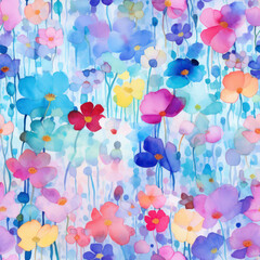 Seamless beautiful watercolor spring flowers pattern background