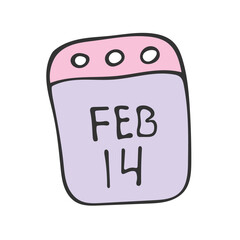 Calendar page with the date February 14th. Valentine's day.