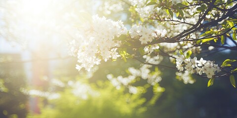Obraz premium A picturesque spring scene featuring white blossoms on a tree branch against a fresh and vibrant background, capturing the beauty