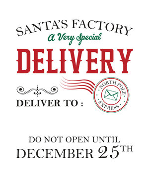 Santa's Special Delivery Christmas Gift Bag North Pole vintage Santa sack Design on white Background