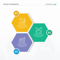 Infographic process design with number, 3 options or steps.