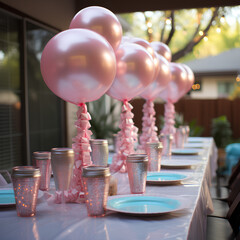 Obraz premium Dining table for a party. Pink decor.