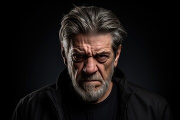 Obraz premium A senior man with a furious and irritated expression, conveying a mix of emotions in a studio portrait.