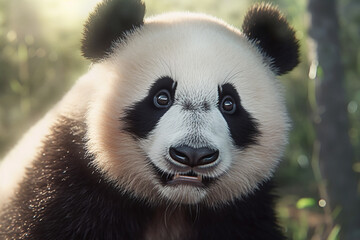 portrait of a cute panda bear in a forest