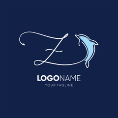 Lettering script Z with Dolphin Silhouette Logo Design Vector Icon Graphic Emblem Illustration