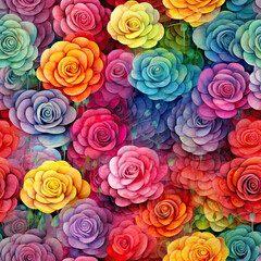 Seamless abstract rainbow roses floral pattern background