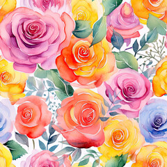 Seamless abstract rainbow roses floral pattern background