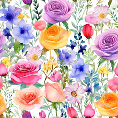 Seamless abstract rainbow roses floral pattern background