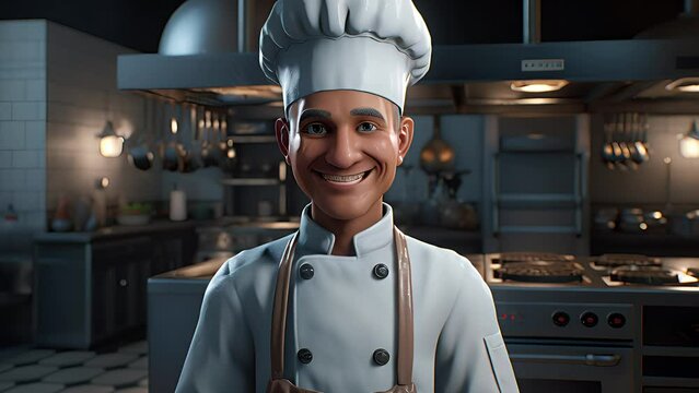 Smiling chef in his kitchen. Created with Generative AI.	
