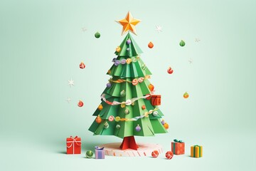 an origami christmas tree decorated with tiny paper ornaments