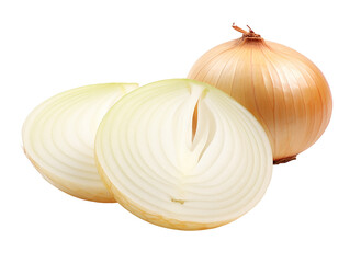 Fresh sliced raw onion vegetable bulb isolated on transparent background, PNG files