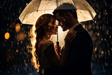 A Couple Kissing Under an Umbrella in the Rain. A Romantic Rainy Kiss. Romantic Couple Sharing a Kiss Under a Rainy Umbrella