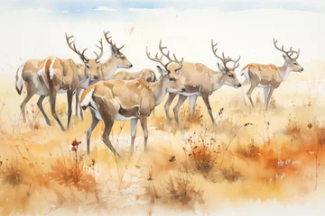 Fotobehang caribou herd grazing on tundra vegetation © stickerside