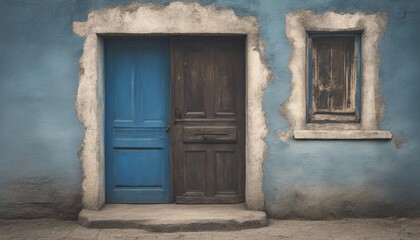 Fototapeta na wymiar blue old closed door house entrance