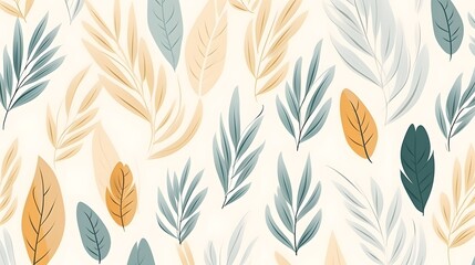 Fototapeta na wymiar Abstract botanical art background vector. Natural hand drawn pattern design with leaves branch. Simple contemporary style illustrated Design for fabric, print, cover, banner, wallpaper.
