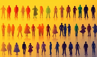 Many people. Background with silhouettes man and woman of different ages and professional backgrounds, Generative AI