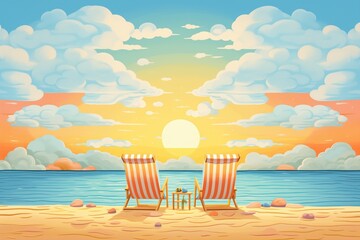 sun loungers on a private beach at sunset