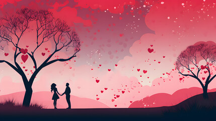the background of valentine's day with a silhouette of a man and a woman