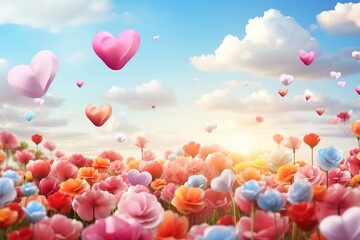 Valentine's Day banner vast field of roses, generative ai.