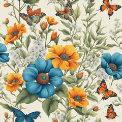  flower, pattern, floral, seamless, nature, wallpaper, blossom, spring, vector, leaf, design, illustration, art