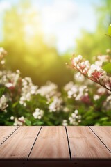 Tabletop with a wooden backdrop and lovely springtime